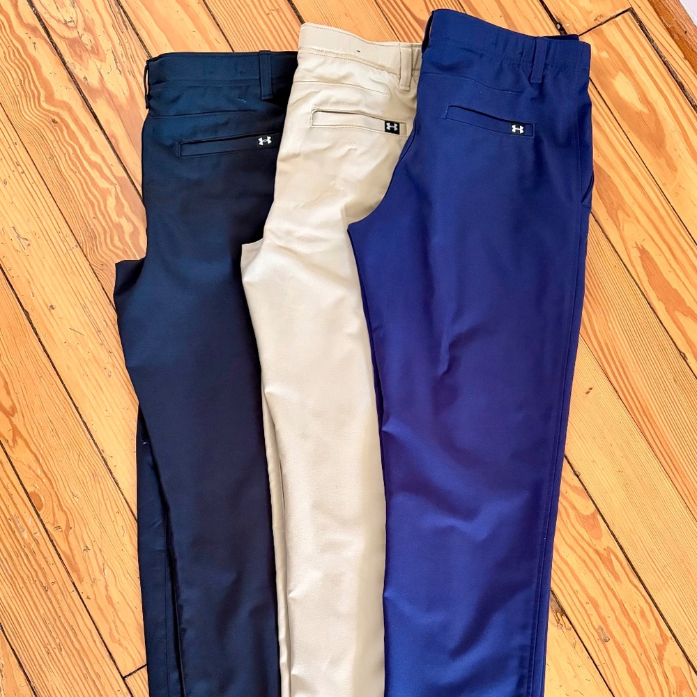 Under Armour Boys Matchplay Pants – Set of 3 (Black, Khaki, Blue) – YL